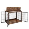 Furniture Style Dog Crate Side Table on Wheels with Double Doors and Lift Top.(Rustic Brown,43.7''w x 30''d x 31.1''h)