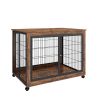 Furniture Style Dog Crate Side Table on Wheels with Double Doors and Lift Top.(Rustic Brown,43.7''w x 30''d x 31.1''h)