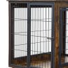 Furniture Style Dog Crate Side Table on Wheels with Double Doors and Lift Top.(Rustic Brown,43.7''w x 30''d x 31.1''h)