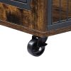 Furniture Style Dog Crate Side Table on Wheels with Double Doors and Lift Top.(Rustic Brown,43.7''w x 30''d x 31.1''h)