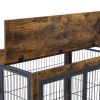 Furniture Style Dog Crate Side Table on Wheels with Double Doors and Lift Top.(Rustic Brown,43.7''w x 30''d x 31.1''h)