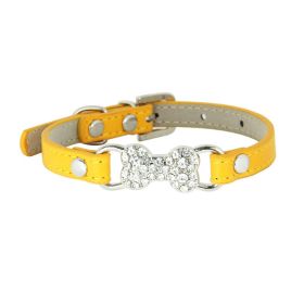 Cute Cat Traction Rope Crystal Diamond Bone Pet Collar (Option: Gold-XS)