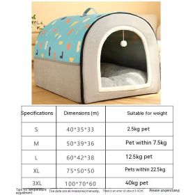 Warm Semi-enclosed Removable And Washable Two-color Geometric Pattern House Kennel (Option: Blue Gray-L)