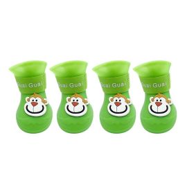 Cartoon Pet Boots Silicone Waterproof Non-slip Soft Bottom Summer Cat Supplies (Option: Green-S)