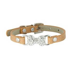 Cute Cat Traction Rope Crystal Diamond Bone Pet Collar (Option: Beige-XS)