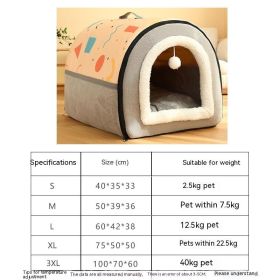 Warm Semi-enclosed Removable And Washable Two-color Geometric Pattern House Kennel (Option: Yellow Gray-M)