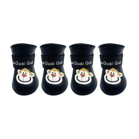 Cartoon Pet Boots Silicone Waterproof Non-slip Soft Bottom Summer Cat Supplies (Option: Black-S)