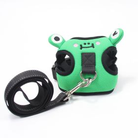 dog harness set; with leas frog leash pet mesh breathable small dog chest back retractable dog leash pet harness (colour: Green frog, Specification (L * W): M)