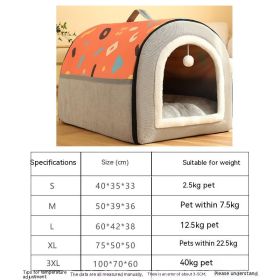 Warm Semi-enclosed Removable And Washable Two-color Geometric Pattern House Kennel (Option: Orange Gray-S)