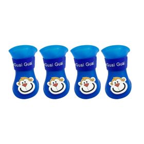 Cartoon Pet Boots Silicone Waterproof Non-slip Soft Bottom Summer Cat Supplies (Option: Blue-M)