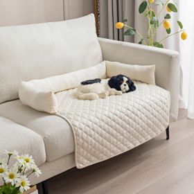 Plush With Pillow Pet Sofa Cushion Bed Pad (Option: Pet Pad Beige With Pillow-75x120cm)