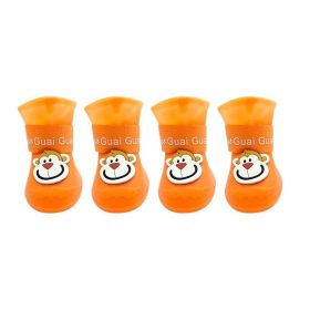 Cartoon Pet Boots Silicone Waterproof Non-slip Soft Bottom Summer Cat Supplies (Option: Orange-L)